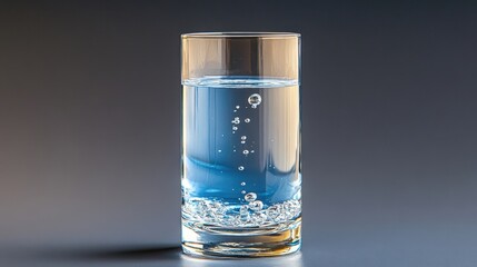 Tall, cylindrical glass with a thick base, small air bubbles trapped within,