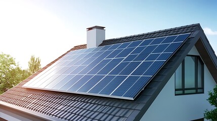 Fototapeta premium Solar Panel Home, Renewable Energy House Modern.