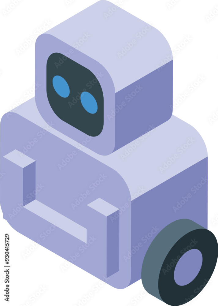 Poster modern robot using artificial intelligence navigating isometrically