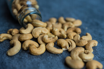 Organic cashew nuts, roasted cashew for snack, healthy eating, delicious breakfasts