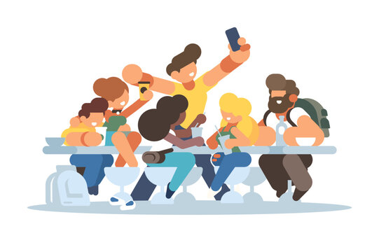 Friends Party Group Selfie Illustration