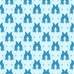 Seamless vector pattern with feather and stars in blue. Magic Pattern 