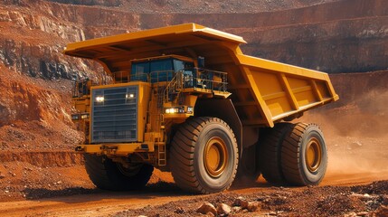 Fototapeta premium Large dump truck unloading gravel at a construction site, focusing on the efficiency of material transport with heavy vehicles.