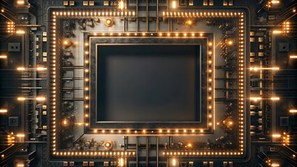 AI-Powered Quantum Circuit Frame for Futuristic Designs - 3D Concept with Glowing Effects and Copy Space - Modern Technology Border Frame Illustration on White Background