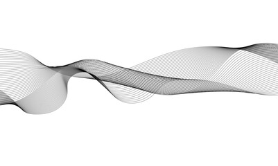Grey and white wavy curve line with digital future technology concept background. Line art striped graphic template, banner background. Vector illustration.