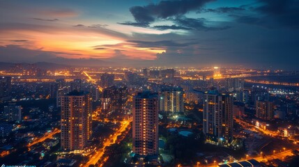 Fototapeta premium Illuminated Industrial Complex in the Serene Night Sky