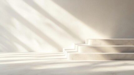 Obraz premium Minimalist scene showcasing elegant steps with soft light and shadows creating a serene atmosphere for creative projects.