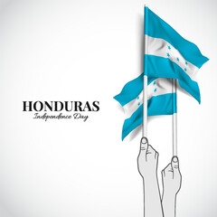 Honduras Independence Day. Hands with flags of Honduras. Vector Illustration. 
