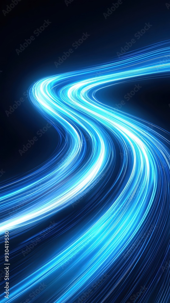 Poster dynamic blue light flow creating a mesmerizing abstract effect on a dark background, perfect for tec