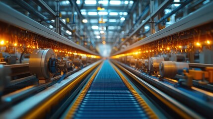 Obraz premium Modern textile factory with rows of automated sewing machines, highlighting innovation in mass garment production.