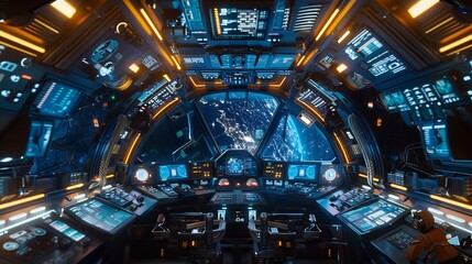 Obraz premium Futuristic Spaceship Cockpit with Earth View