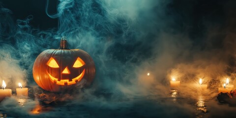 Spooky Halloween Pumpkin with Candles created by ai