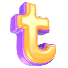 t Letter Yellow And Purple 3D Rendering