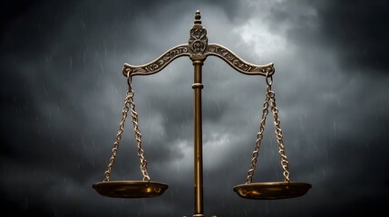 Golden Scales of Justice Battling Stormy Skies,Symbolizing the Resilience of the Legal System