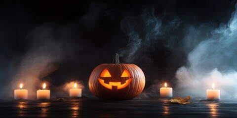 Spooky Halloween Pumpkin with Candles created by ai