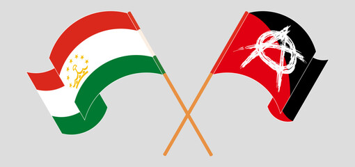 Crossed and waving flags of Tajikistan and Anarchy