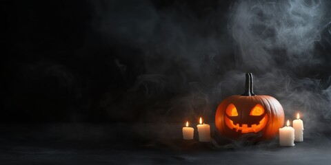 Spooky Halloween Pumpkin with Candles created by ai