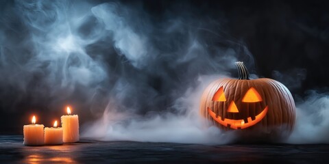 Spooky Halloween Pumpkin with Candles created by ai