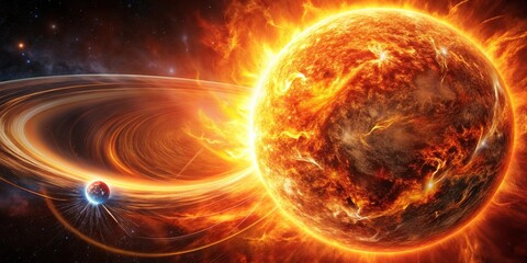 A powerful solar eruption sending magnetic loops into space