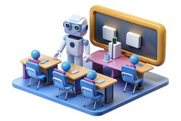 3D Glossy AI Enhanced Education Background Concept with Modern Classroom Technology and Interactive Tools