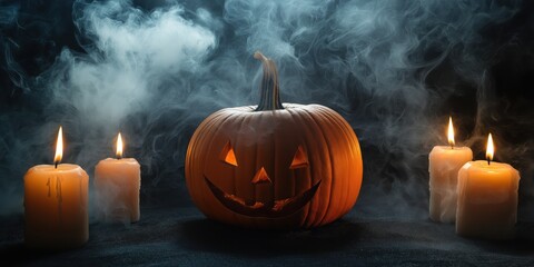 Spooky Halloween Pumpkin with Candles created by ai