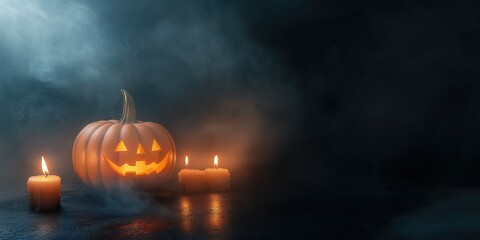 Spooky Halloween Pumpkin with Candles created by ai