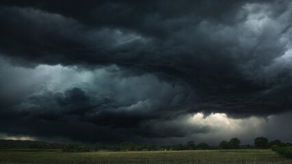 Fototapeta premium Scary and very dark lightning thunderstorm flash over the sky. Concept on topic weather, cataclysms hurricane, Typhoon, tornado, storm
