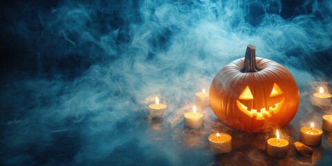 Spooky Halloween Pumpkin with Candles created by ai