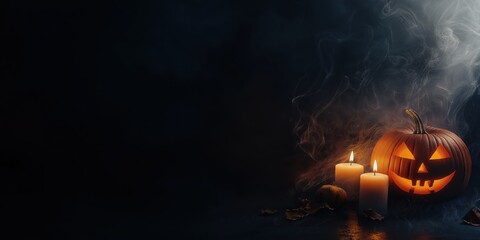Spooky Halloween Pumpkin with Candles created by ai