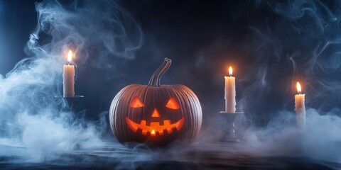 Spooky Halloween Pumpkin with Candles created by ai