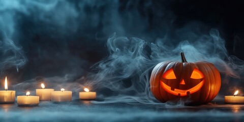 Spooky Halloween Pumpkin with Candles created by ai