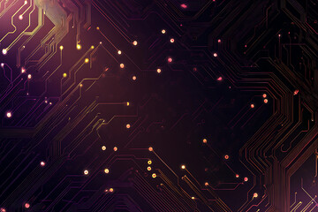 Fototapeta premium Abstract image of a circuit board with glowing lines and nodes on a pink gradient background. The intricate network of connections creates a modern, tech-inspired visual. Copy space available