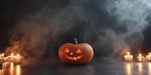 Spooky Halloween Pumpkin with Candles created by ai