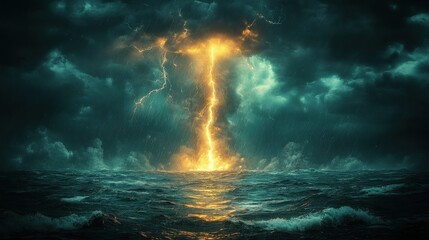 Fototapeta premium Massive ocean explosion with glowing lightning energy