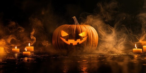 Spooky Halloween Pumpkin with Candles created by ai