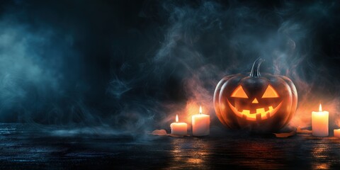 Spooky Halloween Pumpkin with Candles created by ai