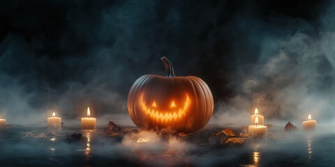 Spooky Halloween Pumpkin with Candles created by ai