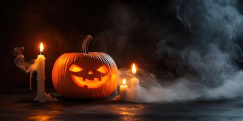 Spooky Halloween Pumpkin with Candles created by ai
