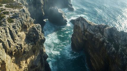 Panoramic view, Ponta da Piedade near Lagos in Algarve, Portugal. Cliff rocks, sea