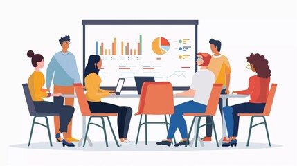 group of business people in meeting room flat illustration design
