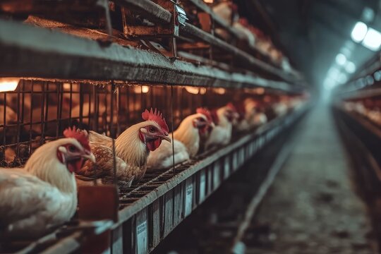 Chickens Confined in a Cage in a Factory Setting