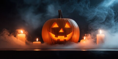 Spooky Halloween Pumpkin with Candles created by ai