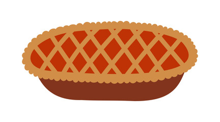 Hand drawn Flat Vector Isolated Homemade Apple Pie Dessert for Holidays and Special Occasions.