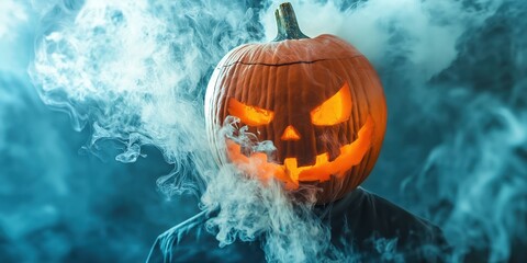 Spooky Halloween Pumpkin with Candles created by ai