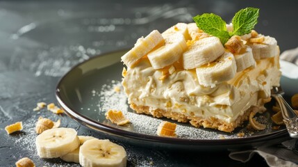 Banana Pudding Cheesecake Delight with copy space