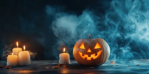 Spooky Halloween Pumpkin with Candles created by ai