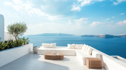 Obraz premium Mediterranean Terrace with Stunning Sea View
