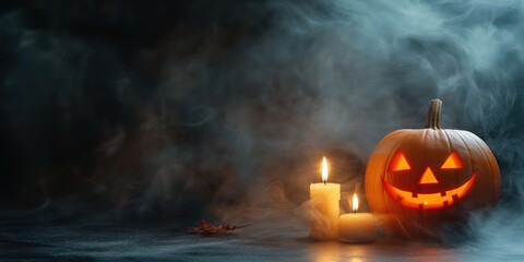 Spooky Halloween Pumpkin with Candles created by ai