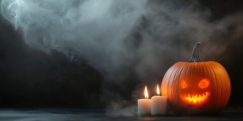 Spooky Halloween Pumpkin with Candles created by ai