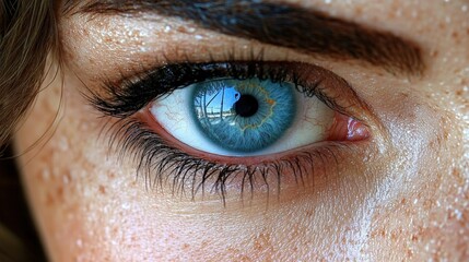 Close-up macro shot of human eye with blue iris